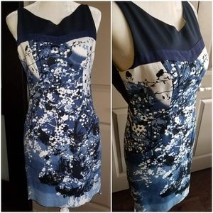 TAHARI NAVY BLUE/WHT FLORAL SLEEVELESS DRESS